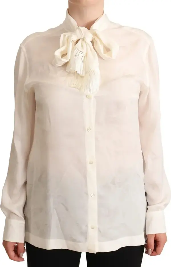 White Blouse Ascot Collar Shirt Silk Button Top