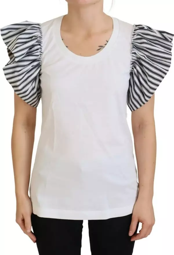 White Striped Short Sleeves Pullover Top