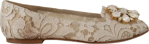 Beige Lace Crystal Ballet Flats Loafers Shoes