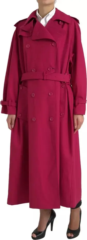 Dark Pink Double Breasted Trench Coat Jacket