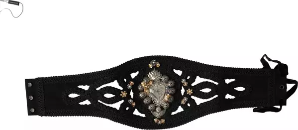 Black Canvas Embellished Waist Women Belt
