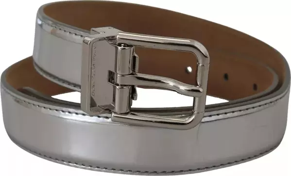 Silver Leather Metal Buckle Belt
