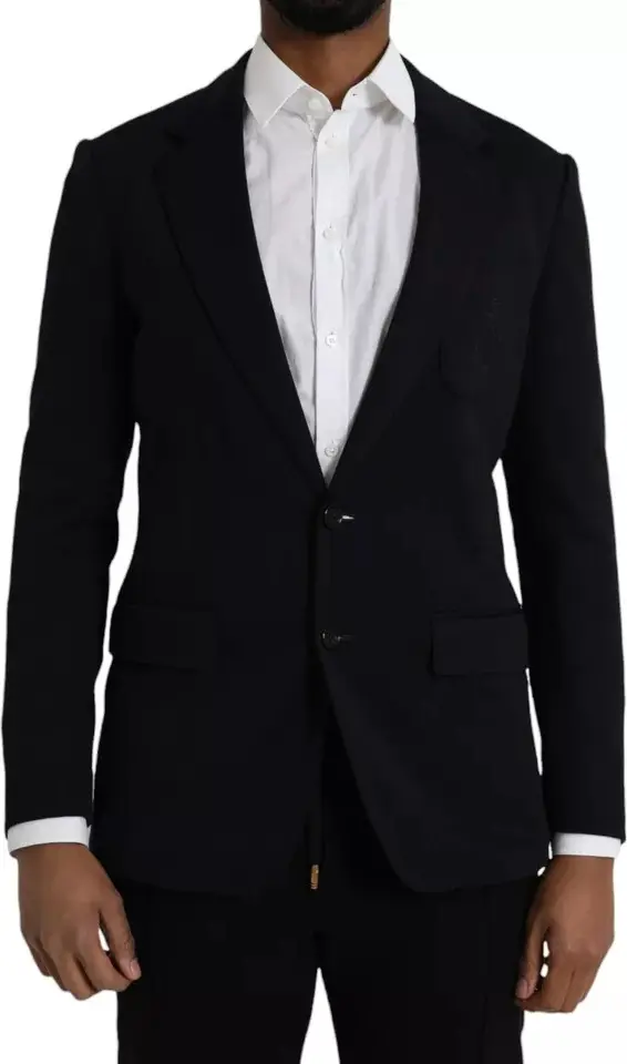 Blue Wool Notch Single Breasted Coat Blazer