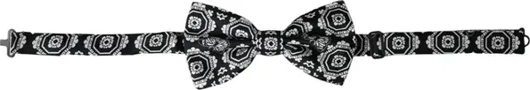 Black White Printed Adjustable Neck Men Bow Tie