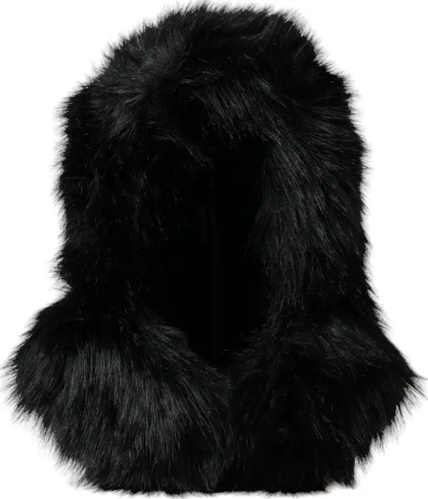 Black Faux Fur Whole Head Wrap Hat