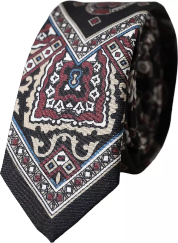 Black Printed 100% Silk Adjustable Men Tie