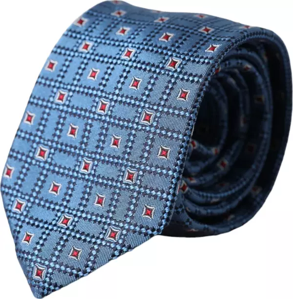 Blue Patterned 100% Silk Adjustable Men Tie