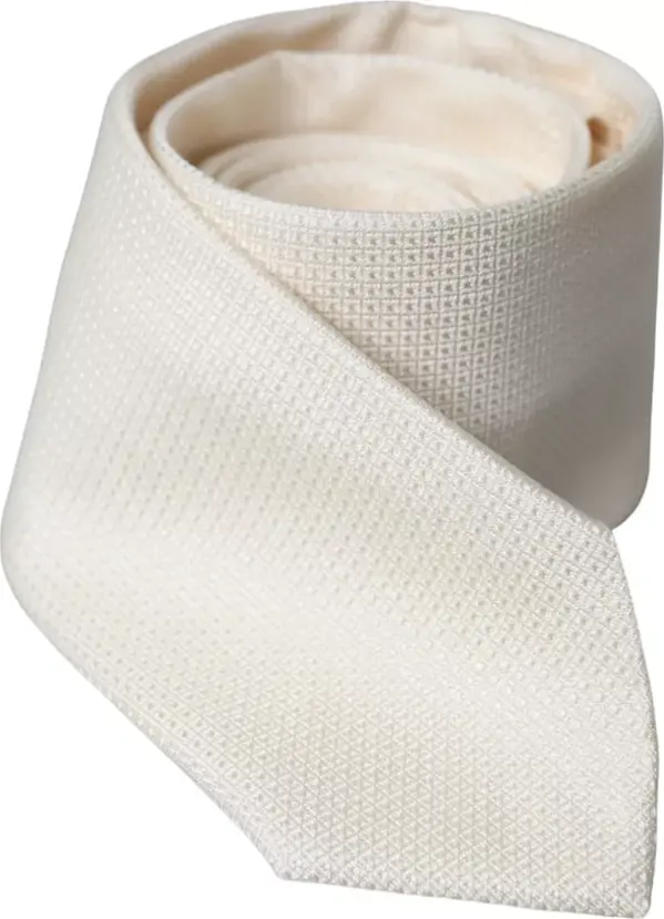 Off White Patterned Silk Classic Adjustable Tie