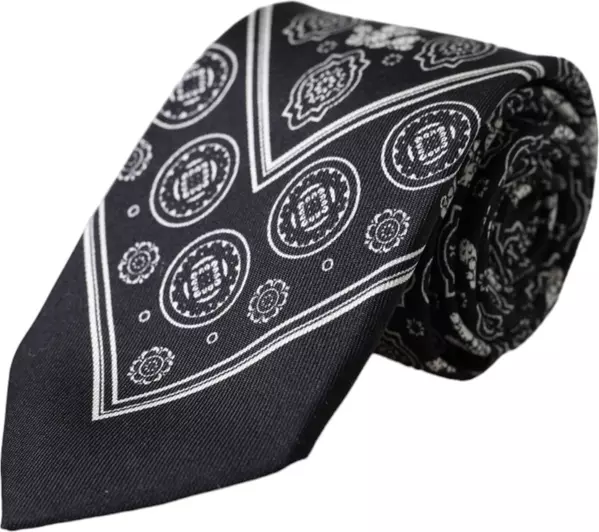 Black Patterned 100%Silk Adjustable Tie