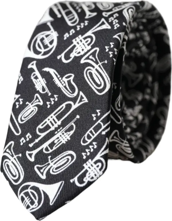 Black Trumpet Print Silk Adjustable Tie