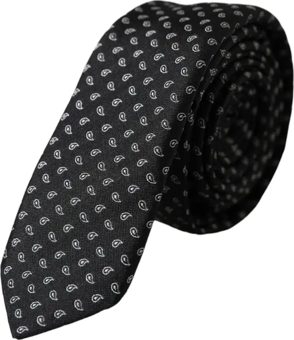 Black Jacquard Patterned Silk Adjustable Men Tie