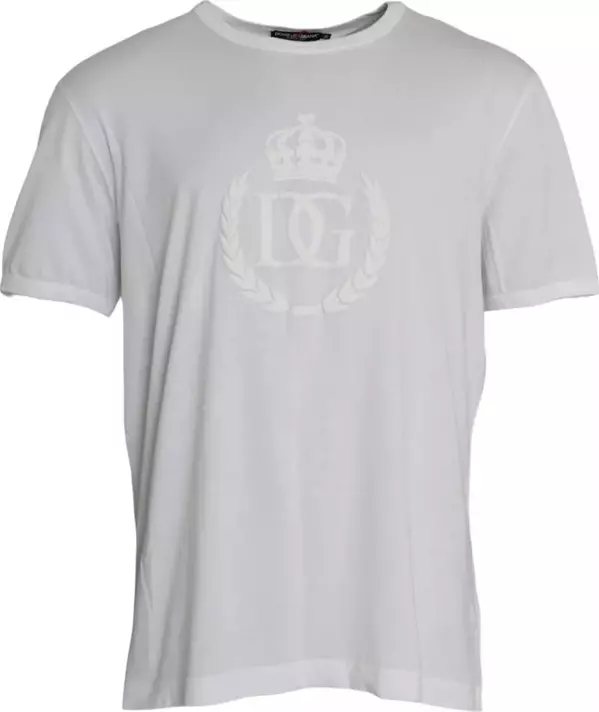 White Logo Embossed Cotton Crewneck T-shirt