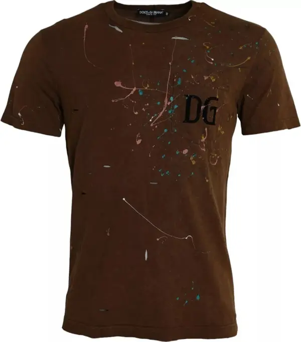 Brown Color Splash Cotton Crew Neck T-shirt