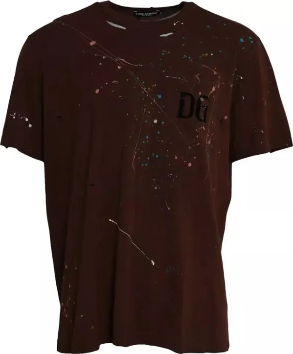 Brown Color Splash Cotton Crew Neck T-shirt