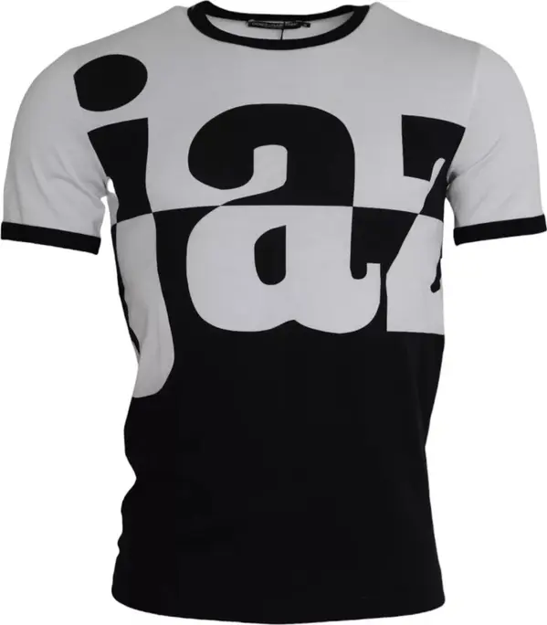 Black White Jazz Print Cotton Short Sleeves T-shirt