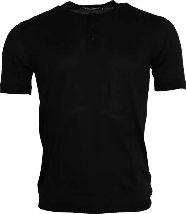 Black Silk Round Neck Short Sleeve T-shirt