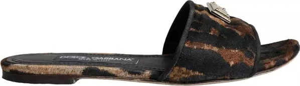 Brown Leopard Logo Slides Flats Sandals Shoes