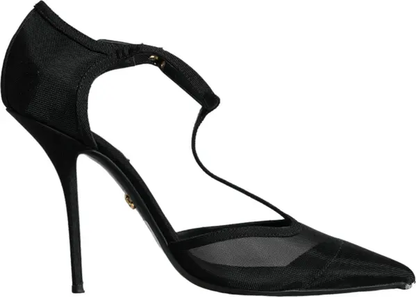 Black Mesh T-strap Stiletto High Heels Shoes