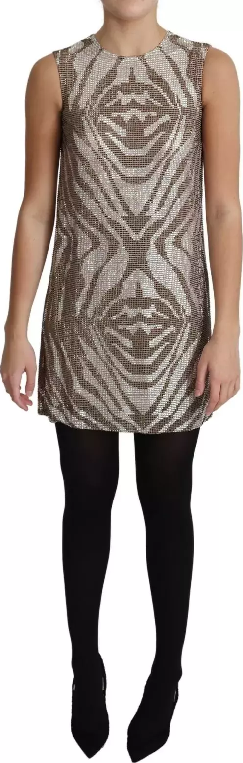 Brown Crystal Shift Mini Zebra Silver Dress