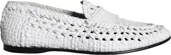 White Woven Leather Slip On Loafers Men Shoes