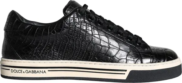 Black Leather Men Low Top Sneakers Shoes