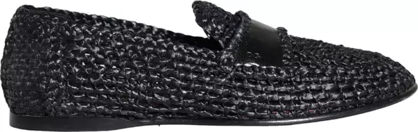 Black Woven Raffia Slip On Loafers Men Shoes