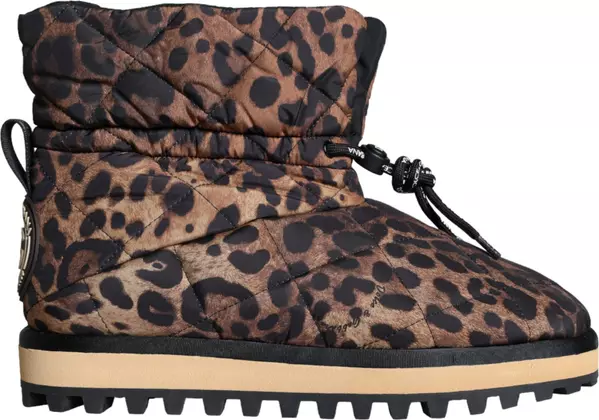 Brown Leopard Ankle Boots Padded Shoes