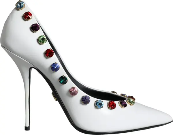 White Crystal Leather High Heels Pumps Shoes