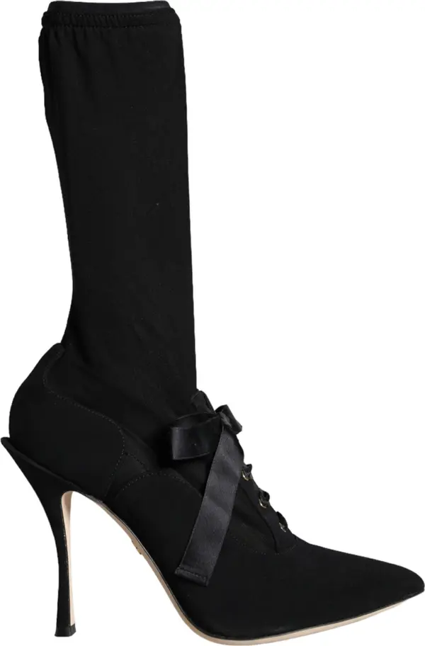 Black Stiletto Heels Mid Calf Boots Shoes