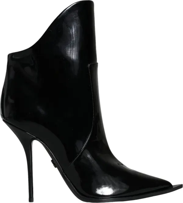 Black Patent Leather Pointed Ankle Boots Shoes