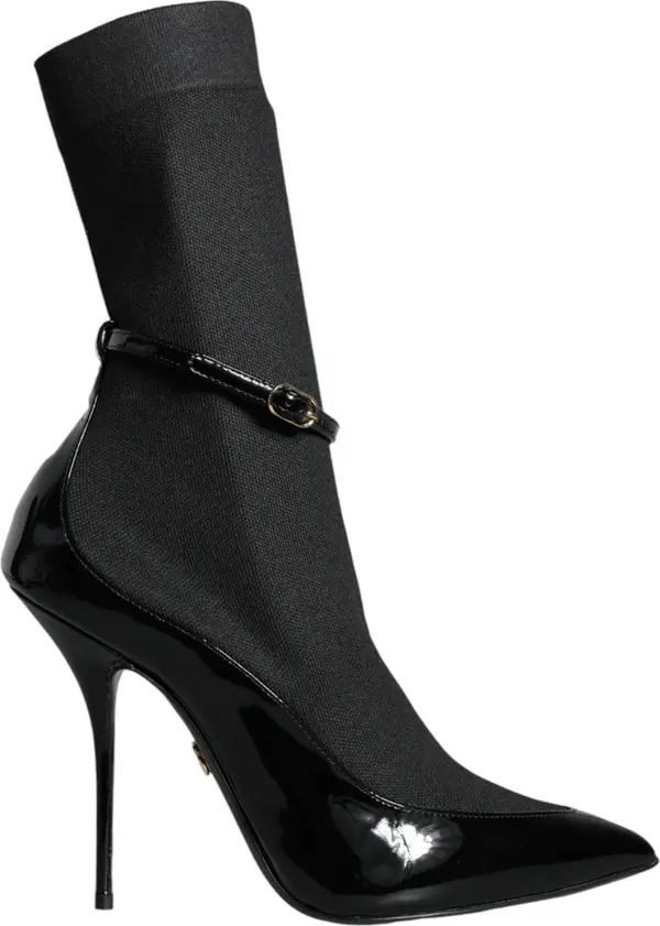 Black Leather Stilettos Booties Socks Shoes