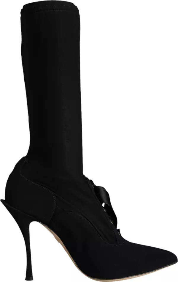 Black Stiletto Heels Mid Calf Boots Shoes