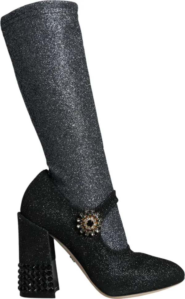 Black Crystal Mary Janes Booties Shoes