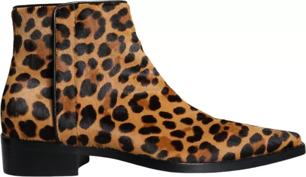 Brown Leopard Calf Fur Ankle Boots Shoes