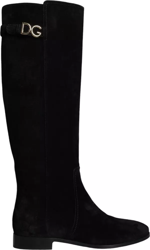 Black Suede Leather Knee High Boots Shoes