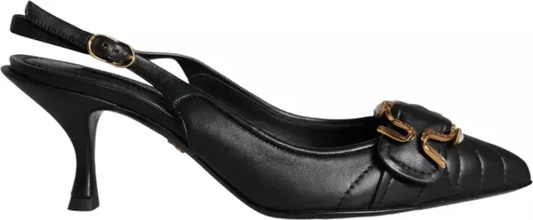 Black Devotion Leather Heels Slingback Shoes