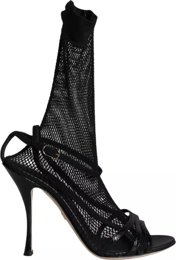 Black Mesh Stiletto Heels Sandals Shoes
