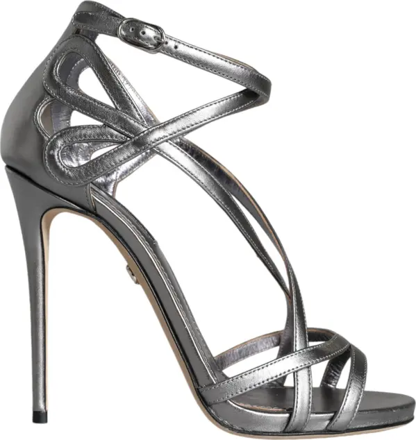 Silver Keira Leather Heels Sandals Shoes