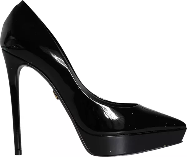 Black Leather Platform Heels Pumps Shoes