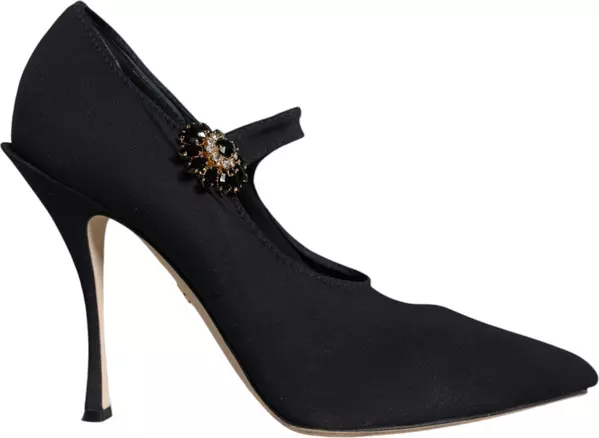 Black Mary Jane Jersey Crystal Pumps Shoes