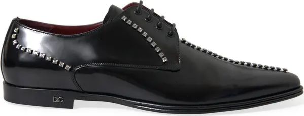 Black Leather Crystal Dress Formal Shoes