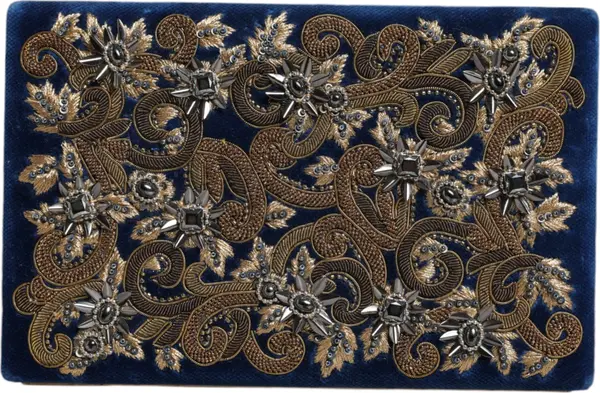 Blue Velvet Gold Frame Clutch Evening Party Purse Bag