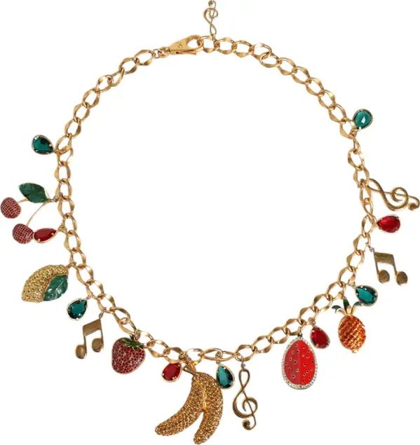 Gold Tone Brass Fruity Crystal Embellished Waist Chain Belt