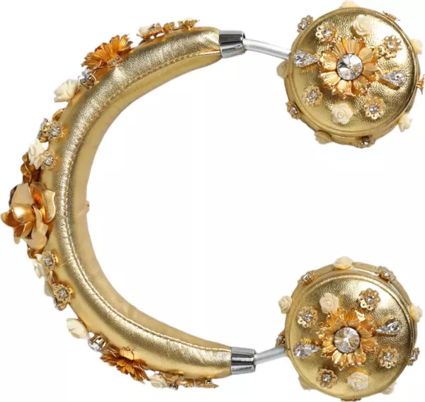 Gold Leather Floral Crystal Angel Headset Headphones