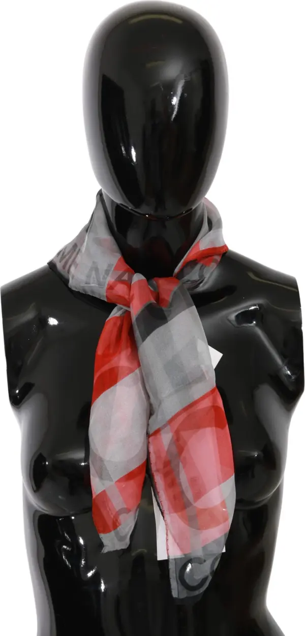 Gray Red 100% Silk Branded Scarf