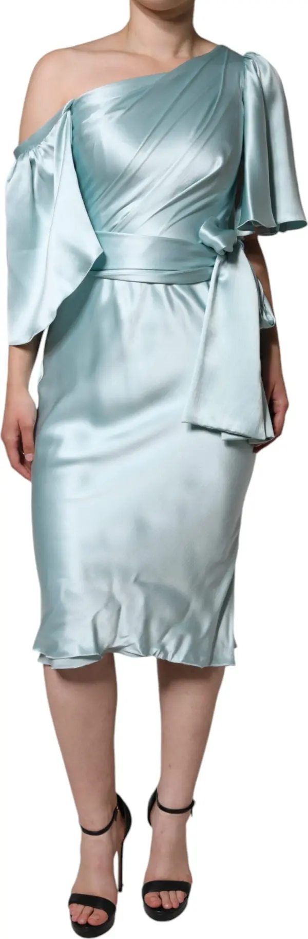 Mint Green Silk Fit Cut One Shoulder Dress