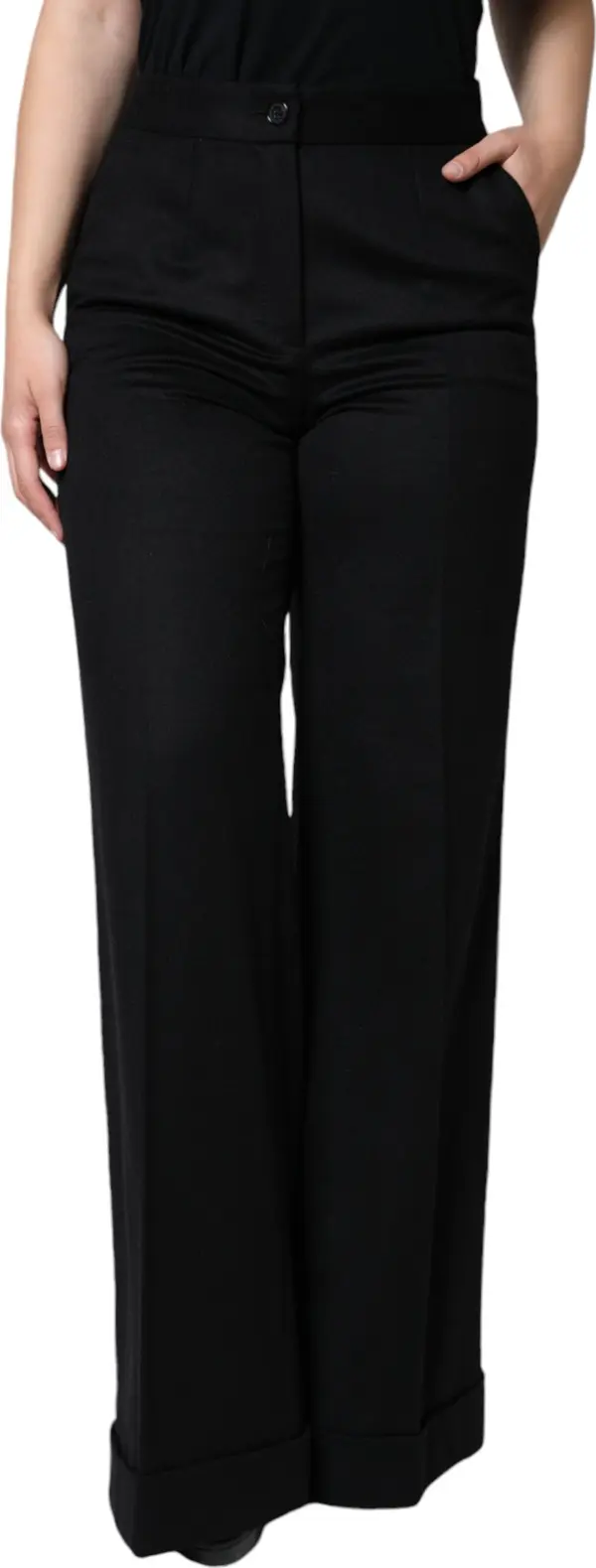 Black Cashmere Mid Waist Women Boot Cut Pants