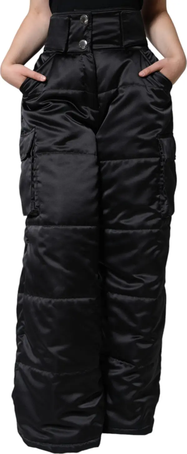 Black Quilted High Waist Women Boot Cut Pants