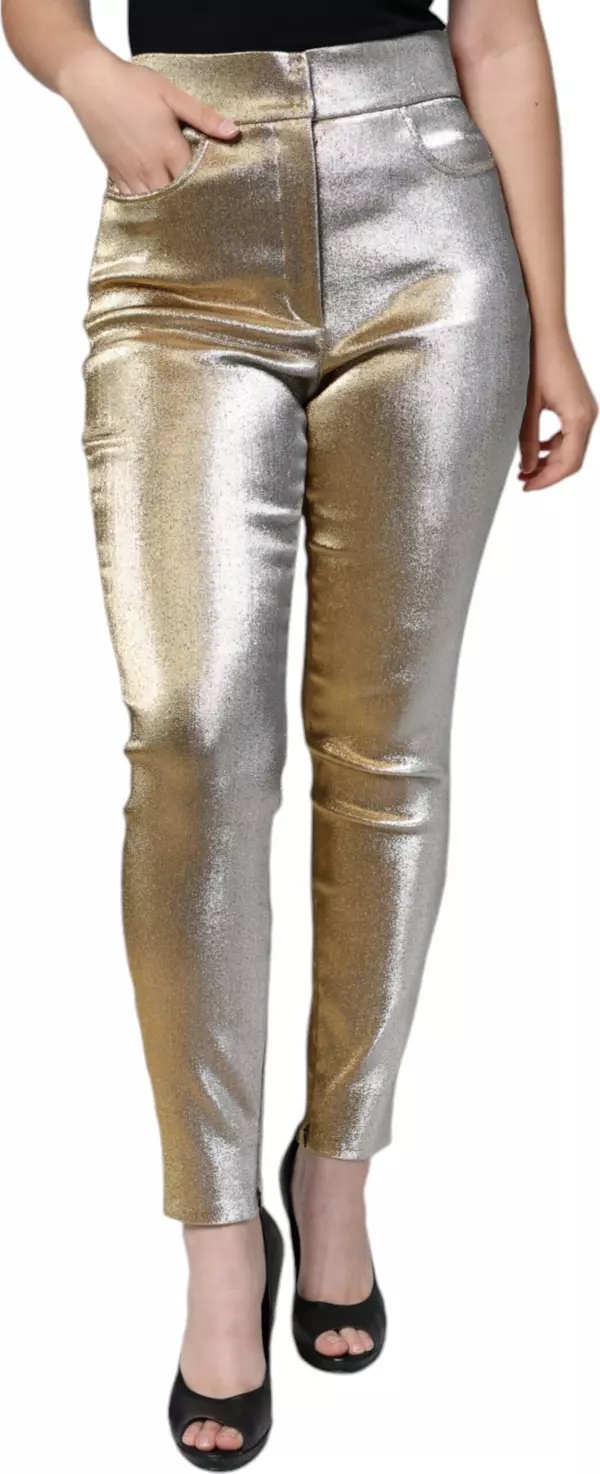 Metallic Gold High Waist Skinny Pants