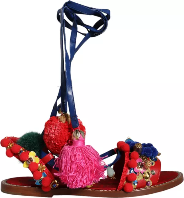 Multicolor Pom Pom Fur Wrap Sandals Shoes